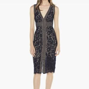 BARDOT Morgan Lace Sheath Cocktail Dress Navy Blue 4